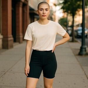 Yunoga XL Black Activewear Biker‎ Shorts High Waist Yoga Workout Pockets